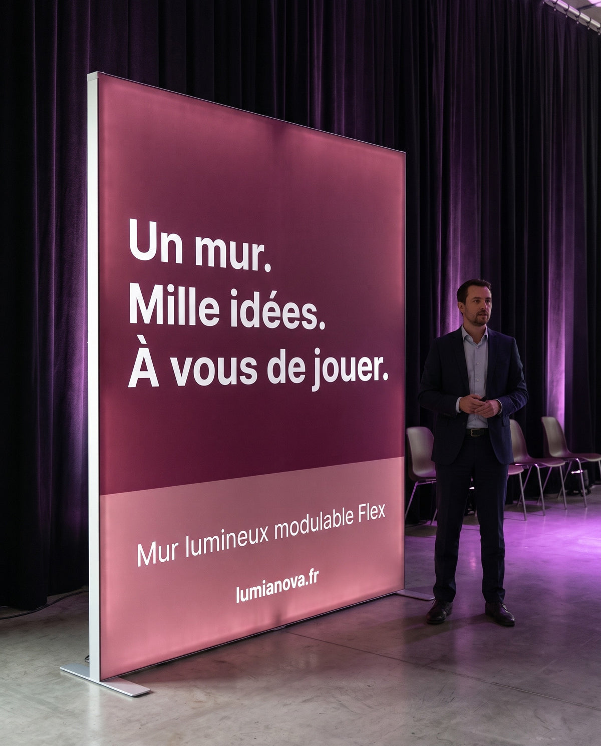 Mur lumineux modulable Flex en arrière-plan d'une conférence, image générée par IA